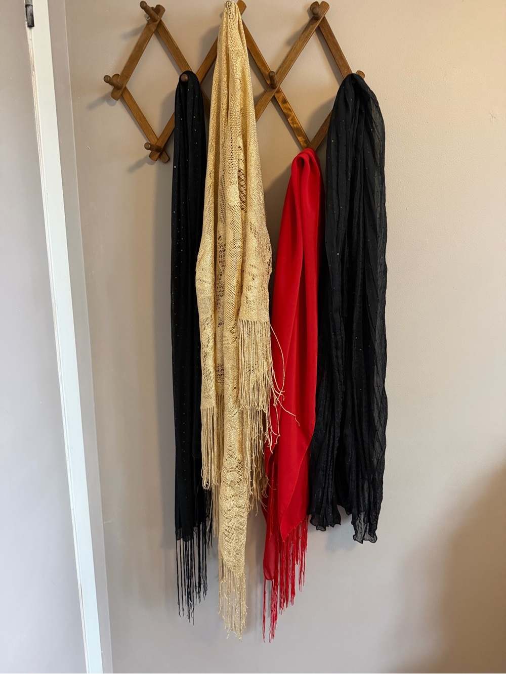 Black Gold Red Sparkle Fringe Scarf Shawl Lot O/S